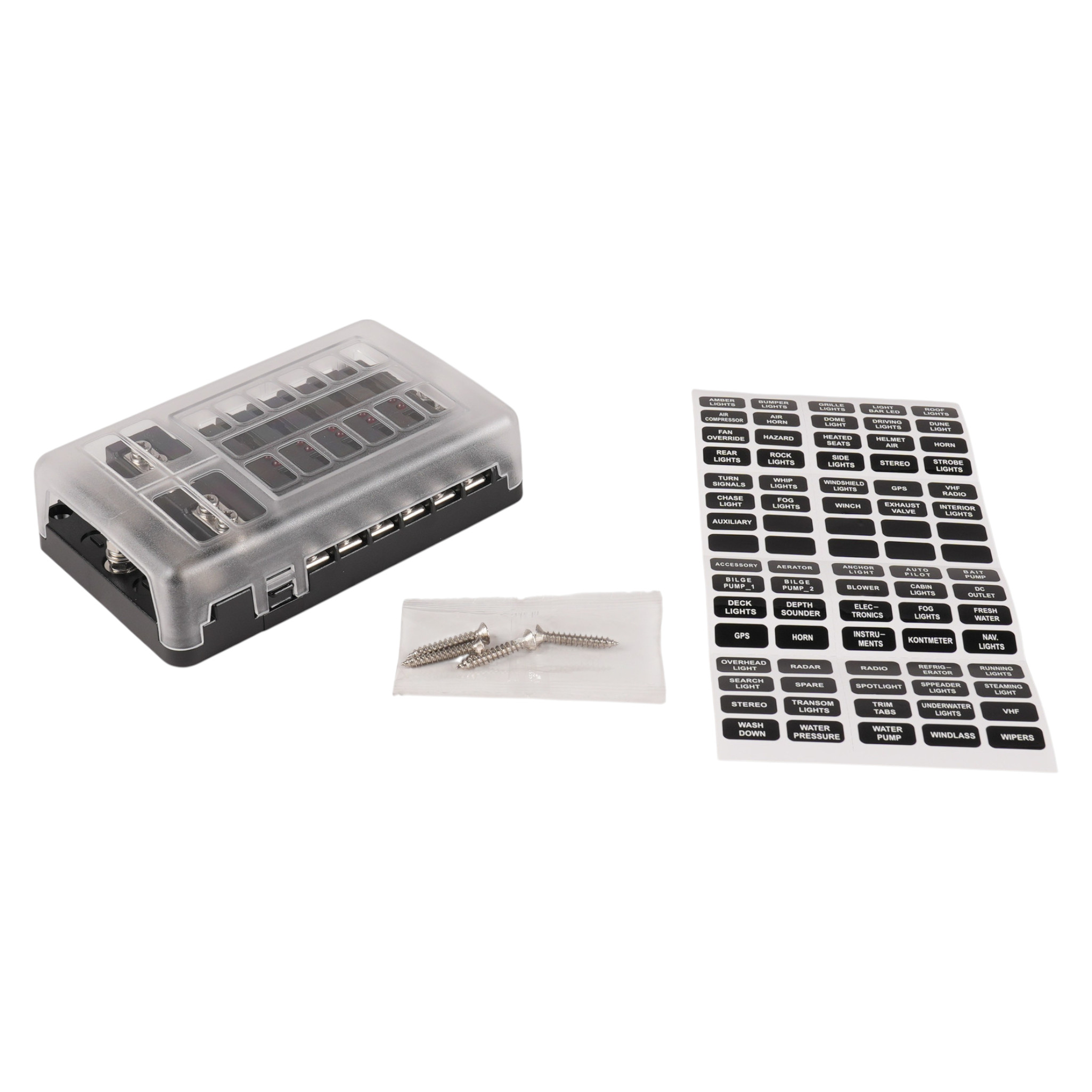 KFZ Sicherungskasten mit LED | 12 Kanal | ATO Flachsteck-Sicherung | 9-32VDC | Max. 100A-30A
