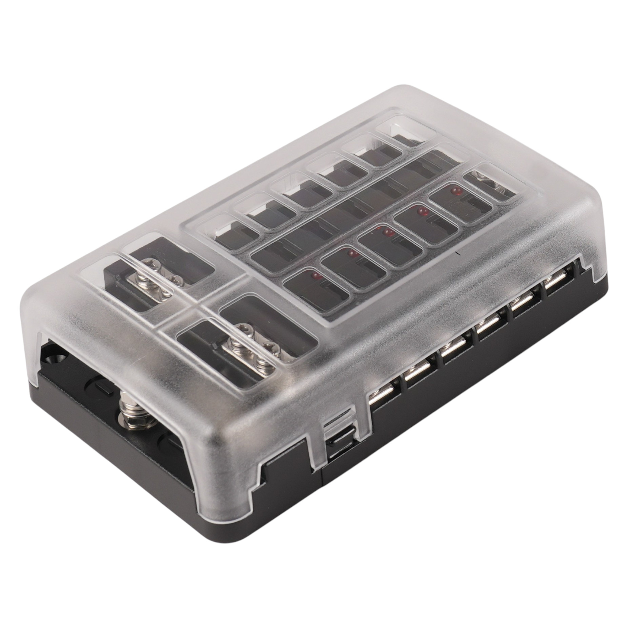 KFZ Sicherungskasten mit LED | 12 Kanal | ATO Flachsteck-Sicherung | 9-32VDC | Max. 100A-30A