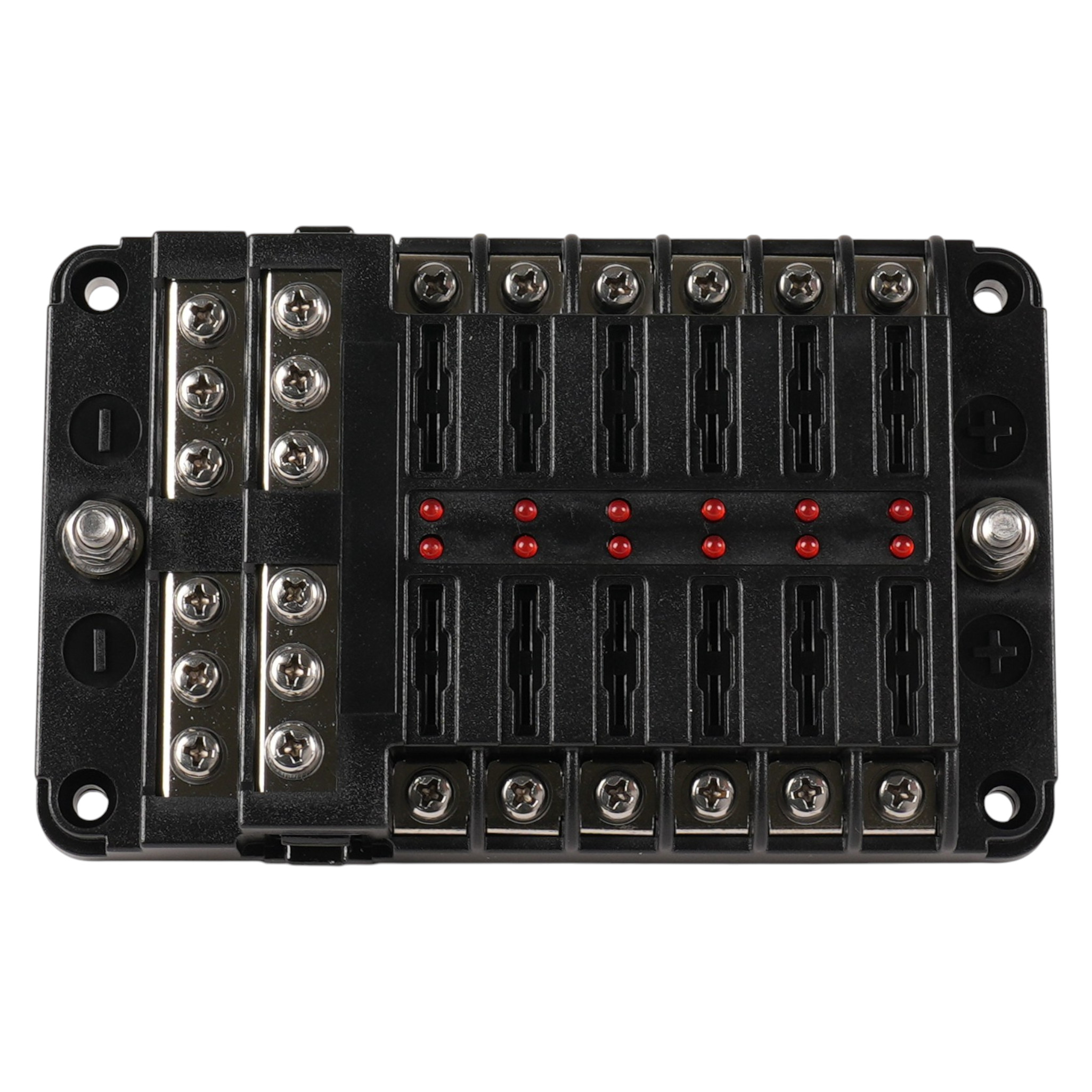 KFZ Sicherungskasten mit LED | 12 Kanal | ATO Flachsteck-Sicherung | 9-32VDC | Max. 100A-30A
