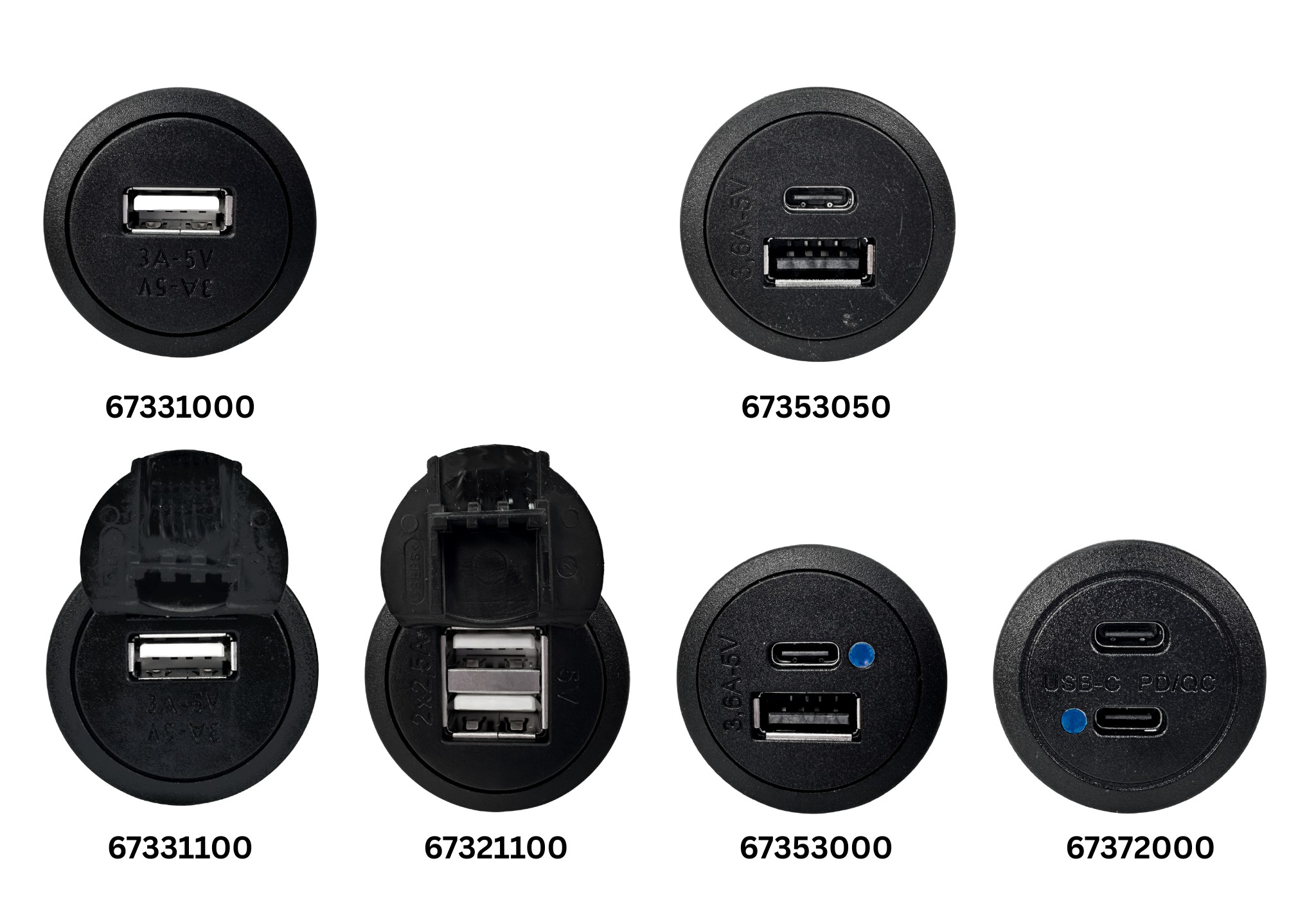 APGermany-USB-Steckdosen-UEbersicht-1 Einbau USB Power Steckdosen | Typ A o. B | 1-fach o. 2-fach | mit oder ohne Deckel | ProCar