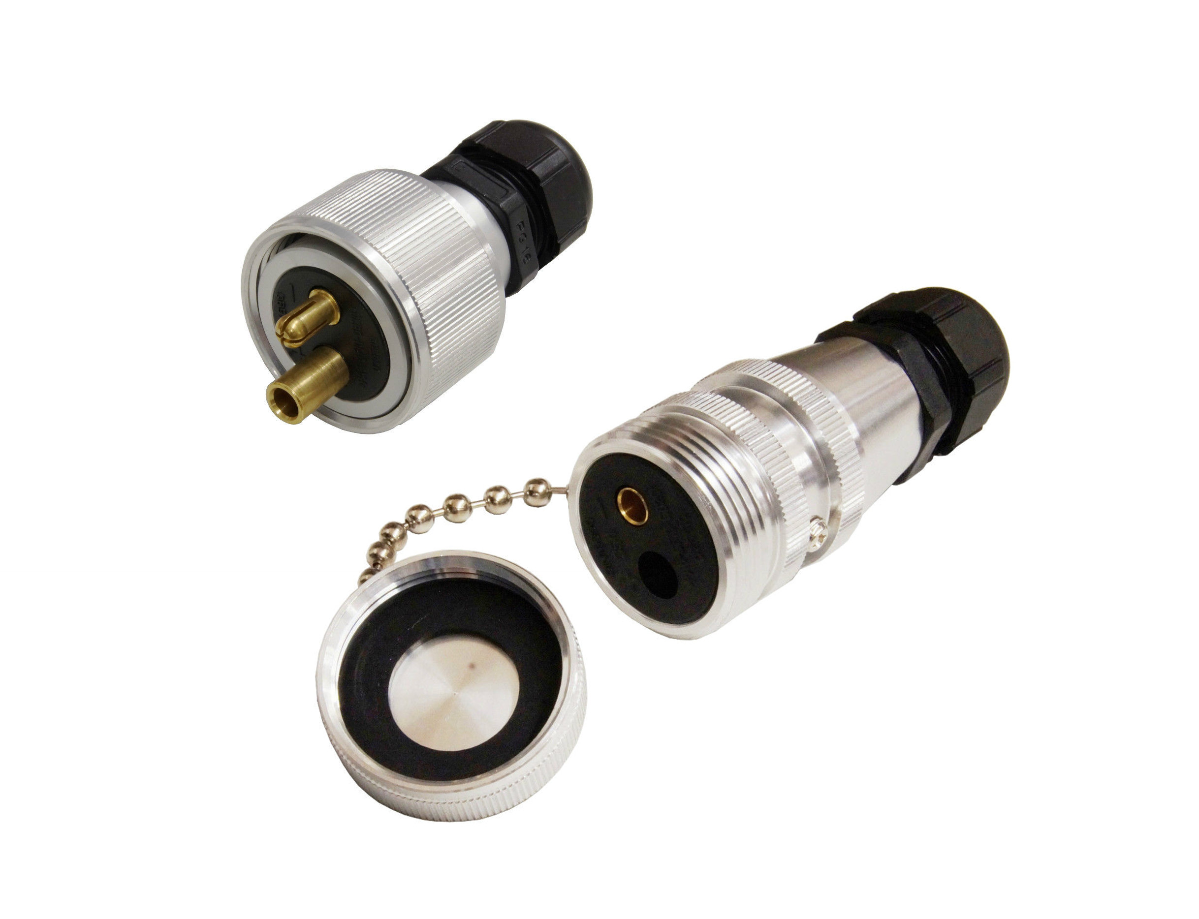 Stecker & Kupplung Set | 2 polig | Aluminium | DIN 14690 | Überwurfmutter | THW, Feuerwehr, Militär